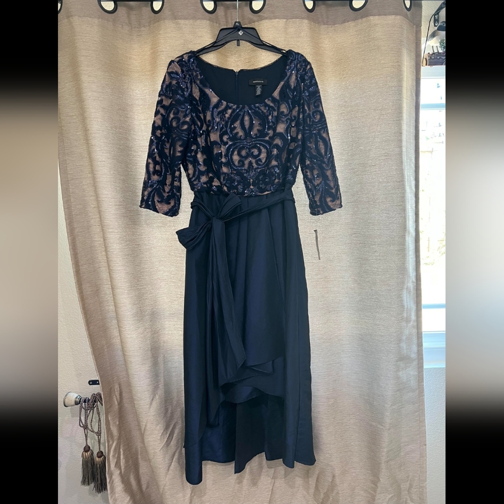 R&M Richards Navy Blue Lace High Low Dress